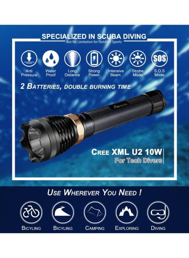 Ano D710S Professional Dive Light 1000 Lumens - Underwater Scuba Flashlight with Magnetic Rotary Switch - 650ft Waterproof Cree XML U2 LED - Includes 2x 26650 Batteries & USB Charger - Image 3